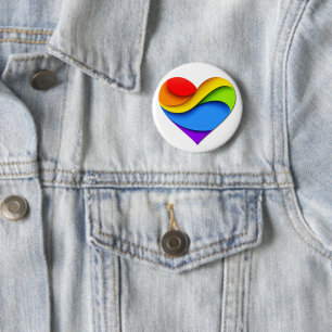 SlipperyJoe's regenboog gelaagde hartvorm rood ora Ronde Button 5,7 Cm