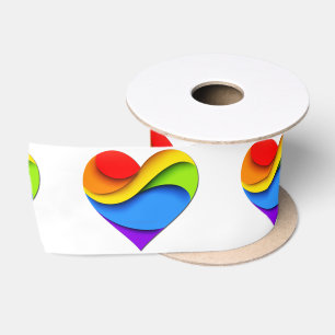 SlipperyJoe's regenboog gelaagde hartvorm rood ora Satijnen Lint