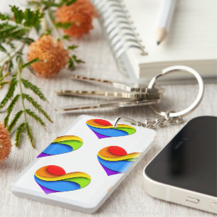 SlipperyJoe's regenboog gelaagde hartvorm rood ora Sleutelhanger