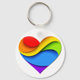 SlipperyJoe's regenboog gelaagde hartvorm rood ora Sleutelhanger
