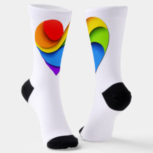 SlipperyJoe's regenboog gelaagde hartvorm rood ora Sokken