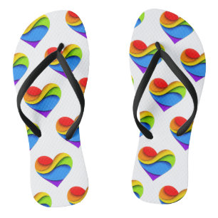 SlipperyJoe's regenboog gelaagde hartvorm rood ora Teenslippers