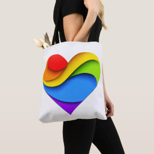 SlipperyJoe's regenboog gelaagde hartvorm rood ora Tote Bag