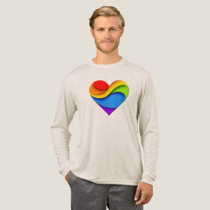 SlipperyJoe's regenboog gelaagde hartvorm rood ora Tri-Blend Shirt