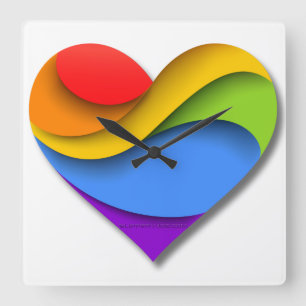SlipperyJoe's regenboog gelaagde hartvorm rood ora Vierkante Klok