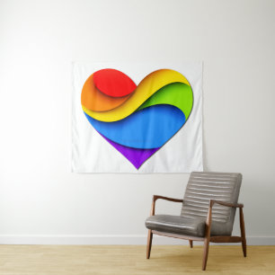 SlipperyJoe's regenboog gelaagde hartvorm rood ora Wandkleed
