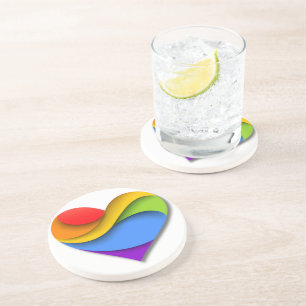 SlipperyJoe's regenboog gelaagde hartvorm rood ora Zandsteen Onderzetter