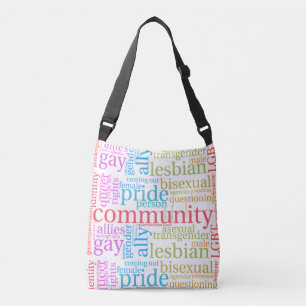 SlipperyJoe's regenboog LGBTQ+ community word clou Crossbody Tas