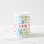 SlipperyJoe's regenboog LGBTQ+ community word clou Porselein Kop (Voorkant)