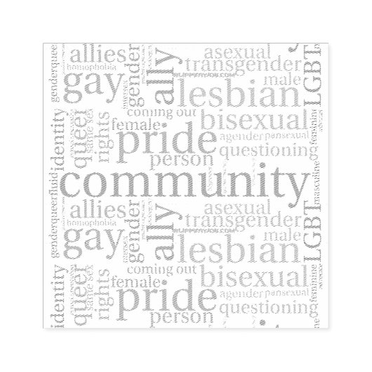 SlipperyJoe's regenboog LGBTQ+ community word clou Rubberstempel (Afrduk)