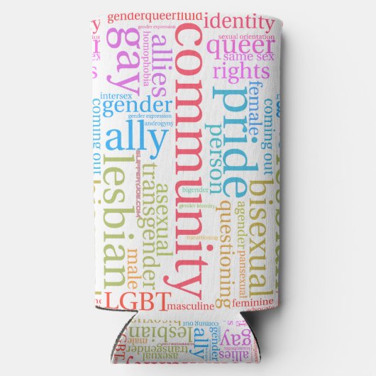 SlipperyJoe's regenboog LGBTQ+ community word clou Seltzer Blikjeskoeler (Achterkant)