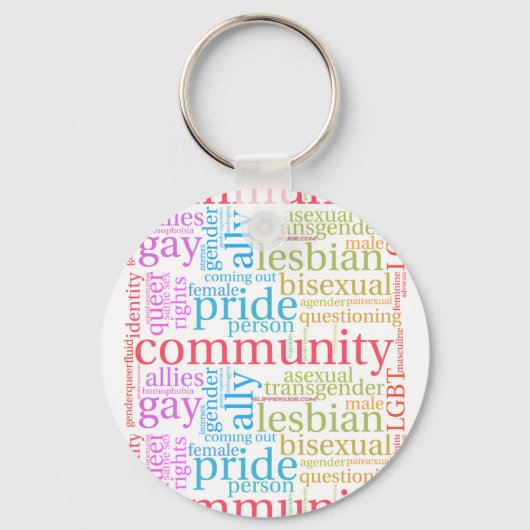 SlipperyJoe's regenboog LGBTQ+ community word clou Sleutelhanger (Voorkant)