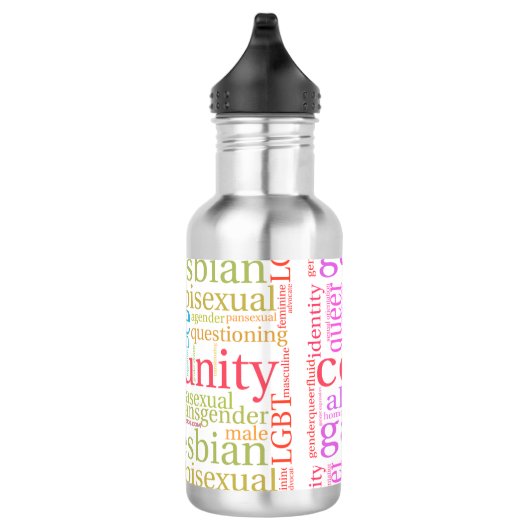 SlipperyJoe's regenboog LGBTQ+ community word clou Waterfles (Rechts)