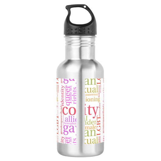 SlipperyJoe's regenboog LGBTQ+ community word clou Waterfles (Achterkant)