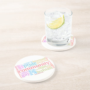 SlipperyJoe's regenboog LGBTQ+ community word clou Zandsteen Onderzetter