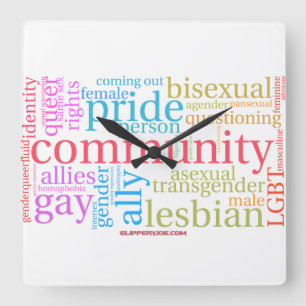 SlipperyJoe's regenboog LGBTQ+ gemeenschap woordwo Vierkante Klok