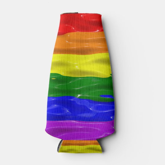 SlipperyJoe's regenboog trots kleuren glanzende vl Flesjeskoeler (Voorkant)