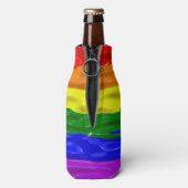 SlipperyJoe's regenboog trots kleuren glanzende vl Flesjeskoeler (Fles Achterkant)