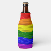 SlipperyJoe's regenboog trots kleuren glanzende vl Flesjeskoeler (Fles Voorkant)
