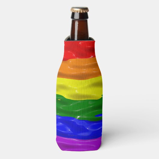 SlipperyJoe's regenboog trots kleuren glanzende vl Flesjeskoeler (Fles Voorkant)