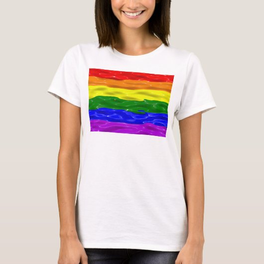SlipperyJoe's regenboog trots kleuren glanzende vl T-shirt (Voorkant)