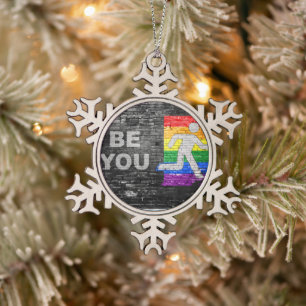 SlipperyJoe's regenboog trots kleurenpaneel stadss Tin Sneeuwvlok Ornament