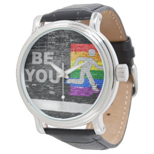 SlipperyJoe's regenboog trots kleurenpaneel stedel Horloge