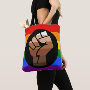 SlipperyJoe's regenboogkleuren gebalde vuist Tote Bag
