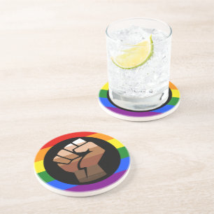 SlipperyJoe's regenboogkleuren gebalde vuist Zandsteen Onderzetter