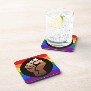 SlipperyJoe's regenboogkleuren vlag opgeheven vuis Bier Onderzetter