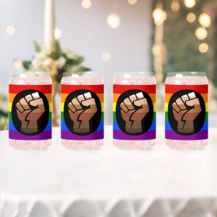 SlipperyJoe's regenboogkleuren vlag opgeheven vuis Blikvorm Glas