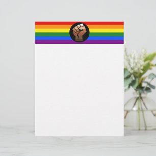 SlipperyJoe's regenboogkleuren vlag opgeheven vuis Briefhoofd