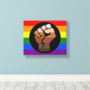 SlipperyJoe's regenboogkleuren vlag opgeheven vuis Canvas Afdruk