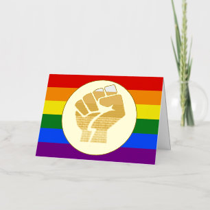 SlipperyJoe's regenboogkleuren vlag opgeheven vuis Folie Feestdagenkaart