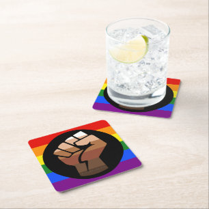 SlipperyJoe's regenboogkleuren vlag opgeheven vuis Kartonnen Onderzetters