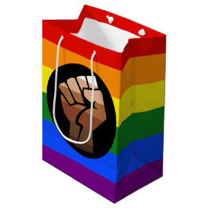 SlipperyJoe's regenboogkleuren vlag opgeheven vuis Medium Cadeauzakje