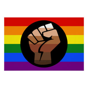 SlipperyJoe's regenboogkleuren vlag opgeheven vuis Perfect Poster