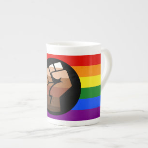 SlipperyJoe's regenboogkleuren vlag opgeheven vuis Porselein Kop