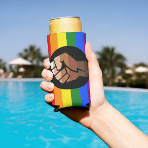 SlipperyJoe's regenboogkleuren vlag opgeheven vuis Seltzer Blikjeskoeler