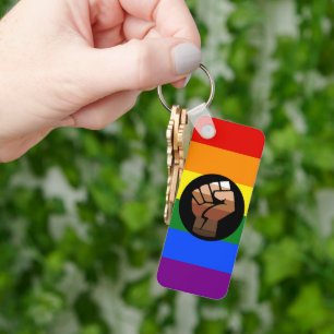 SlipperyJoe's regenboogkleuren vlag opgeheven vuis Sleutelhanger