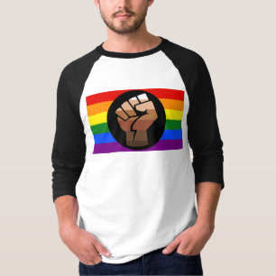 SlipperyJoe's regenboogkleuren vlag opgeheven vuis T-shirt