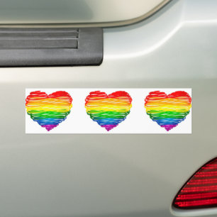 SlipperyJoe's regenboogkleurige hart gekrabbelde w Bumpersticker