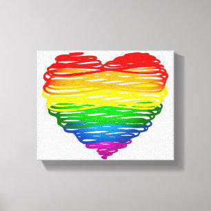 SlipperyJoe's regenboogkleurige hart gekrabbelde w Canvas Afdruk