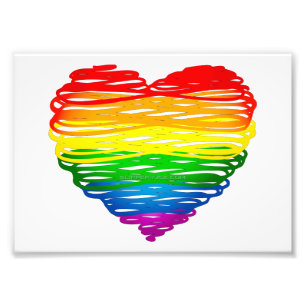 SlipperyJoe's regenboogkleurige hart gekrabbelde w Foto Afdruk