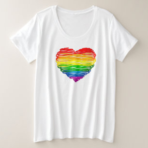 SlipperyJoe's regenboogkleurige hart gekrabbelde w Grote Maat T-shirt