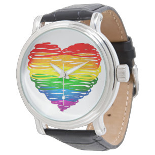 SlipperyJoe's regenboogkleurige hart gekrabbelde w Horloge