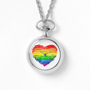 SlipperyJoe's regenboogkleurige hart gekrabbelde w Horloge
