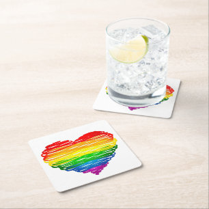 SlipperyJoe's regenboogkleurige hart gekrabbelde w Kartonnen Onderzetters