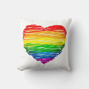 SlipperyJoe's regenboogkleurige hart gekrabbelde w Kussen