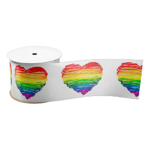 SlipperyJoe's regenboogkleurige hart gekrabbelde w Satijnen Lint